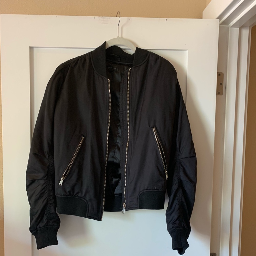 Top shop front zip black bomber jacket